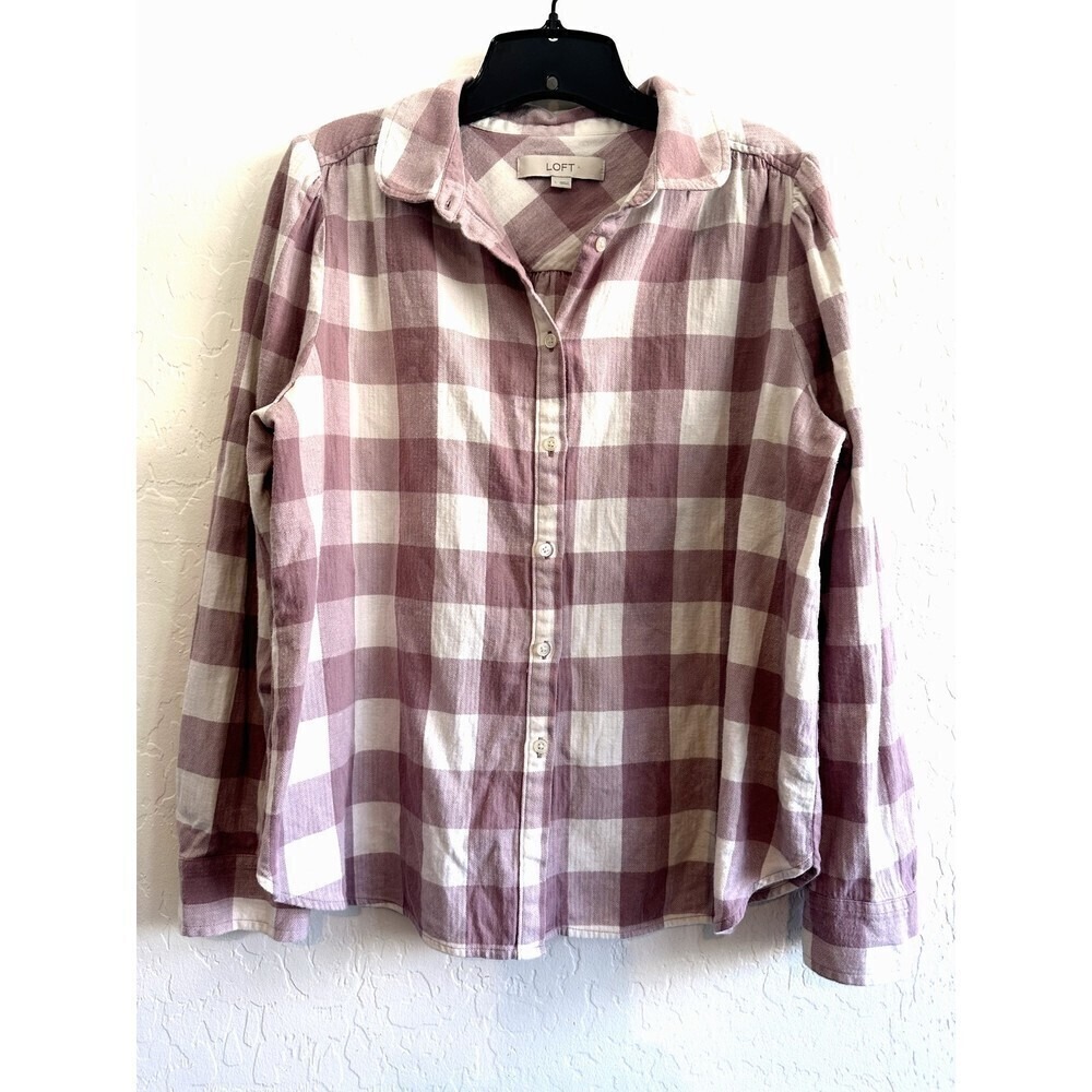 Ann Taylor Loft Women's Plaid Button Up Top Size L western‎ hippie cowboy